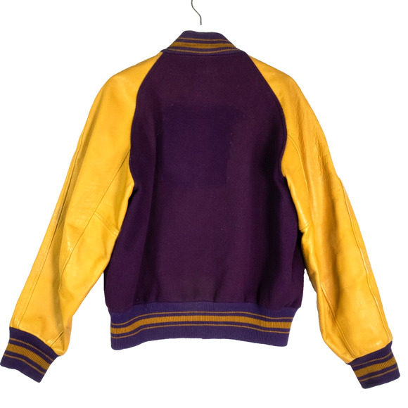 VTG 1960s Butwin Purple Gold Leather & Wool Letterman Jacket 42 - Picture 2 of 16
